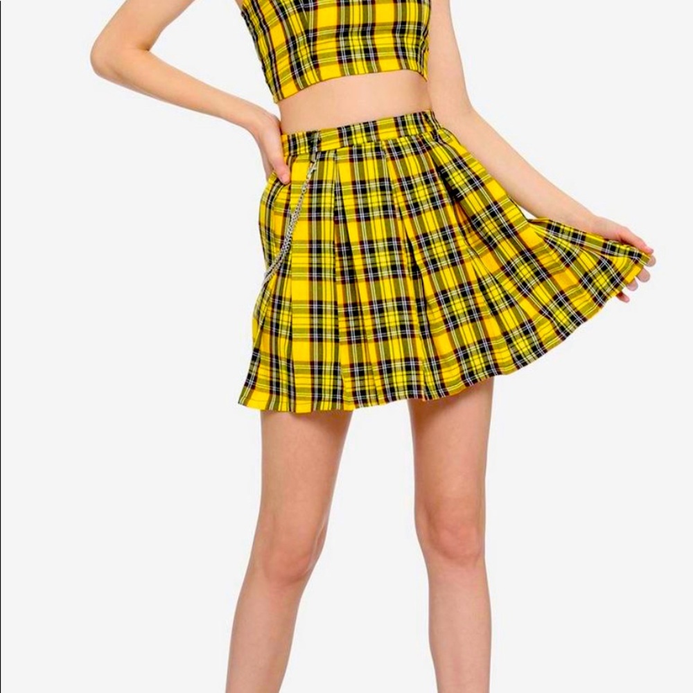 Yellow Plaid Pleated Chain Skirt